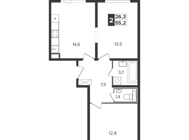 Wohnung 2 zimmer 55 m² Leninsky District, Russland