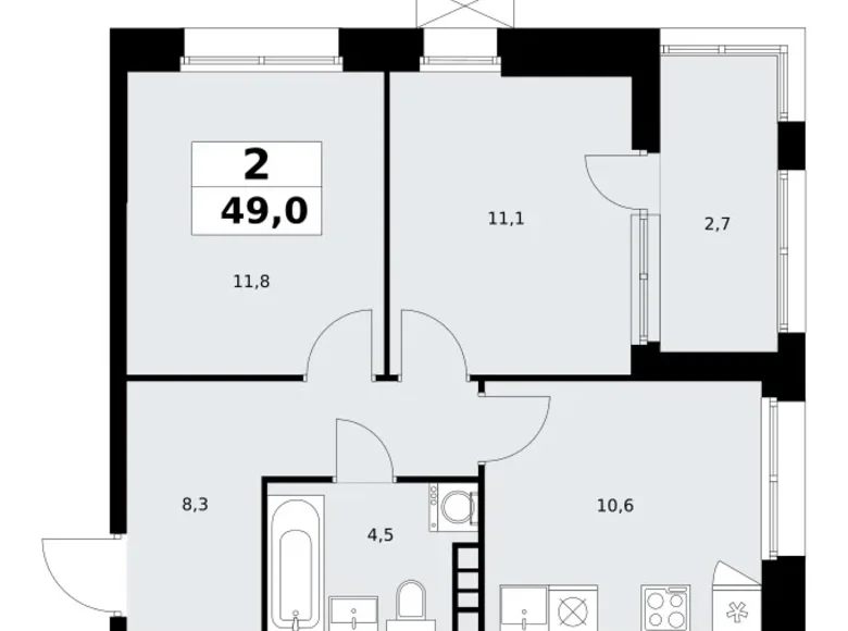 2 room apartment 49 m² poselenie Sosenskoe, Russia