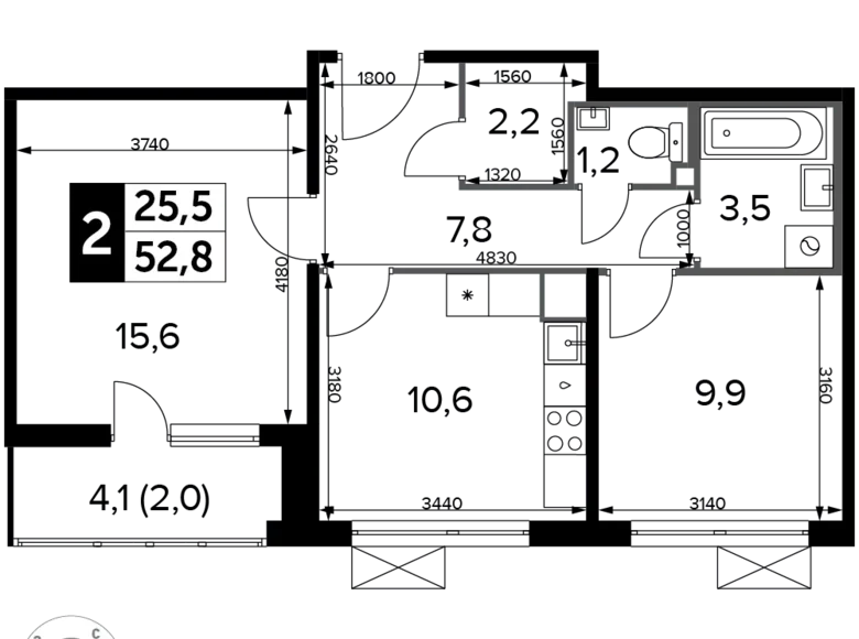 Mieszkanie 2 pokoi 53 m² Chimki, Rosja