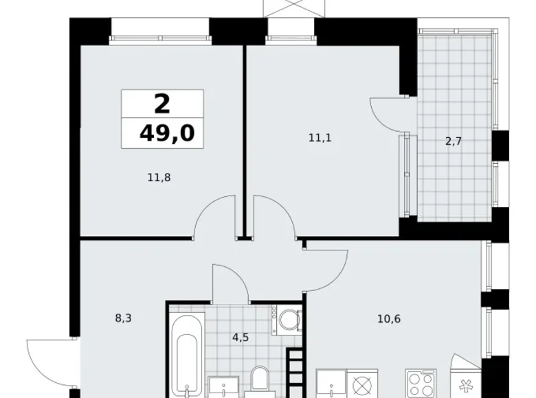 Mieszkanie 2 pokoi 49 m² poselenie Sosenskoe, Rosja