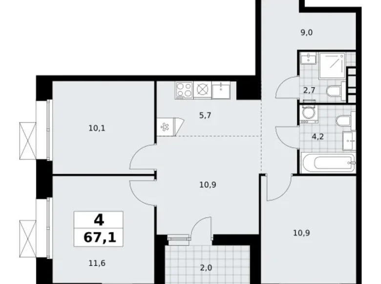 4 room apartment 67 m² poselenie Sosenskoe, Russia