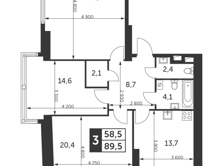 Mieszkanie 3 pokoi 90 m² Konkovo District, Rosja