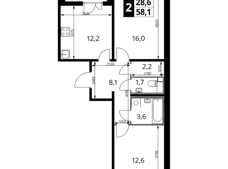 Mieszkanie 2 pokoi 58 m² Nekrasovka District, Rosja