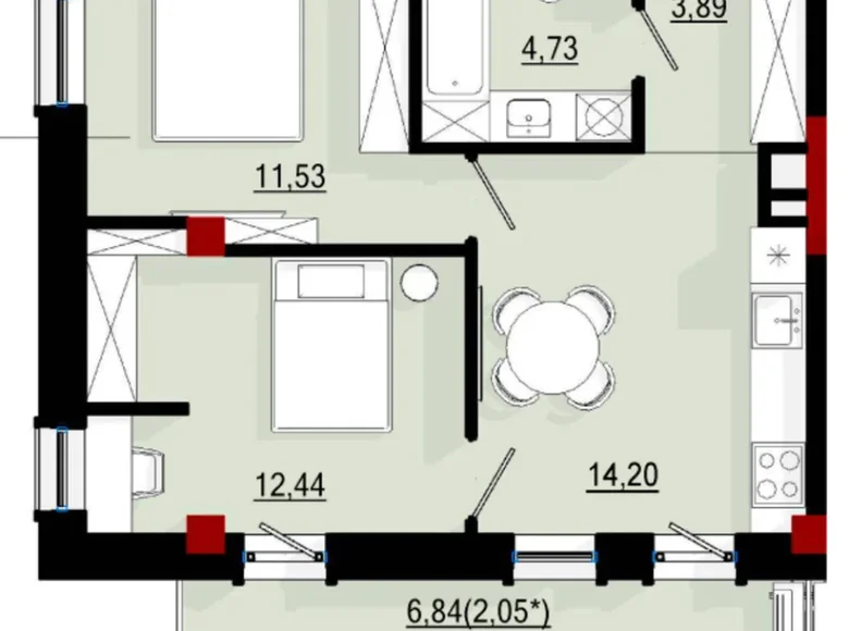 Квартира 2 комнаты 48 м² Одесса, Украина