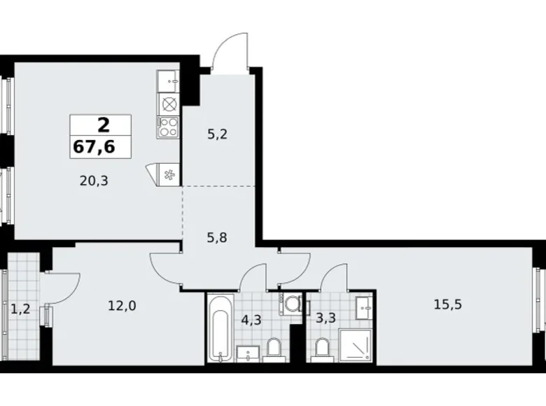 Appartement 2 chambres 68 m² Troïtsk, Russie