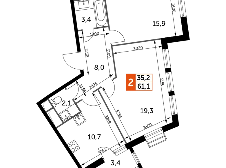 Квартира 2 комнаты 61 м² Развилка, Россия