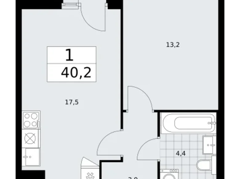 Квартира 1 комната 40 м² район Троицк, Россия