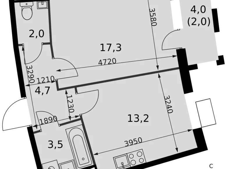 Квартира 1 комната 42 м² Развилка, Россия