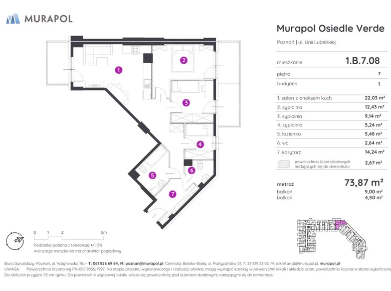 Mieszkanie 4 pokoi 74 m² Poznań, Polska
