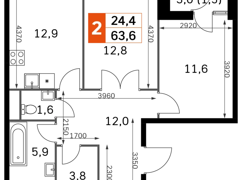 Квартира 2 комнаты 62 м² Москва, Россия