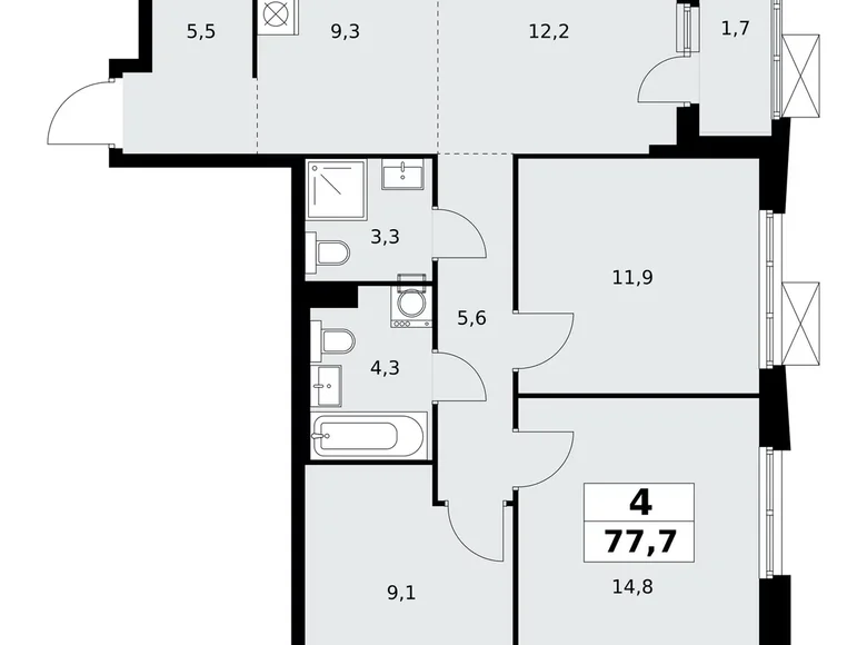 4 room apartment 78 m² poselenie Sosenskoe, Russia