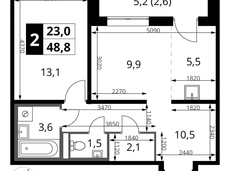 Wohnung 2 zimmer 49 m² Sapronovo, Russland