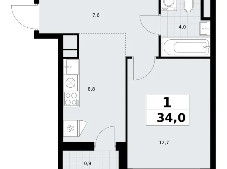 Mieszkanie 1 pokój 34 m² Postnikovo, Rosja