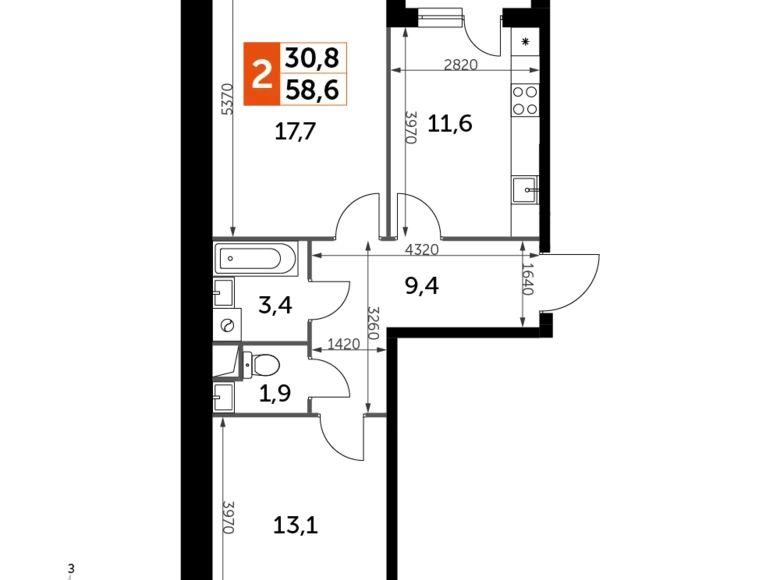 Mieszkanie 2 pokoi 59 m² Razvilka, Rosja