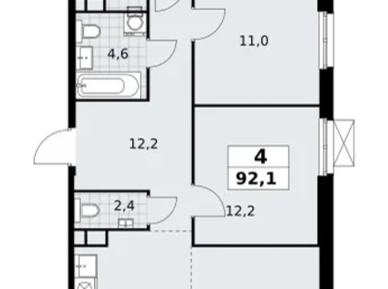 4 room apartment 92 m² South-Western Administrative Okrug, Russia