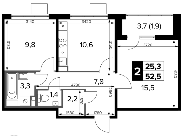 Квартира 2 комнаты 53 м² Potapovo, Россия