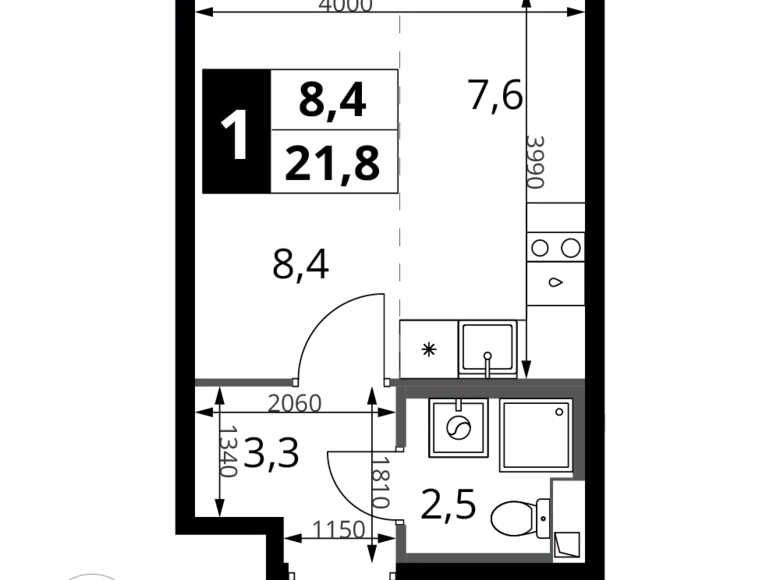 Студия 1 комната 22 м² Химки, Россия