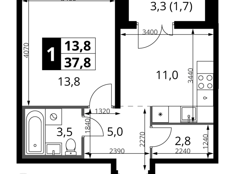 Mieszkanie 1 pokój 38 m² rejon leniński, Rosja