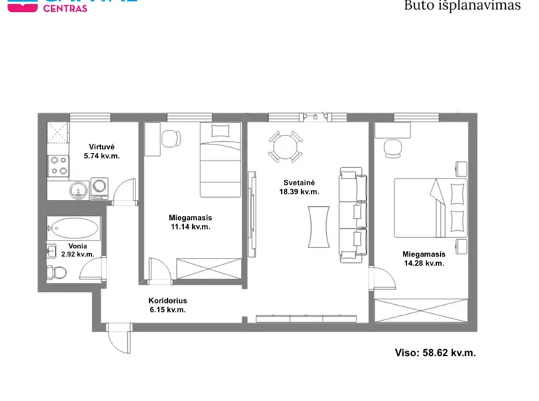 Wohnung 3 zimmer 59 m² Wilna, Litauen