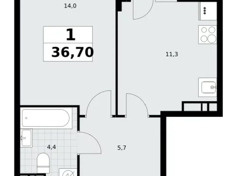 Квартира 1 комната 37 м² Postnikovo, Россия