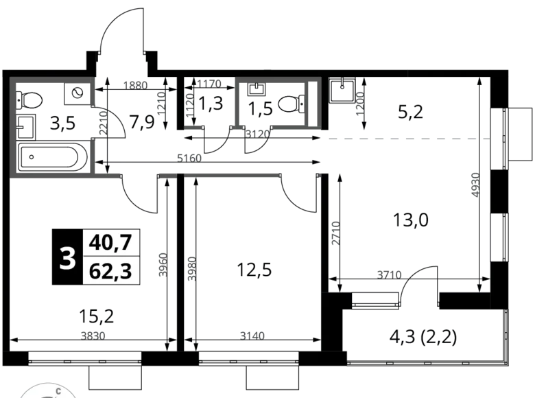 Квартира 3 комнаты 62 м² Potapovo, Россия