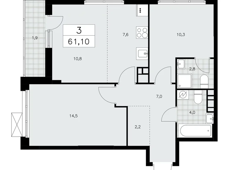 Apartamento 3 habitaciones 61 m² Moscú, Rusia