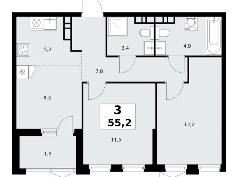 Mieszkanie 3 pokoi 55 m² Moskwa, Rosja