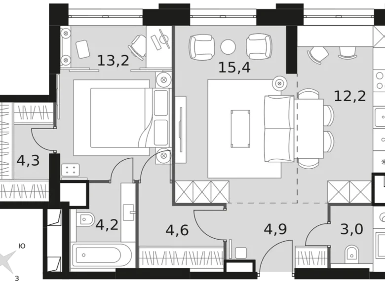 2 room apartment 62 m² North-Western Administrative Okrug, Russia