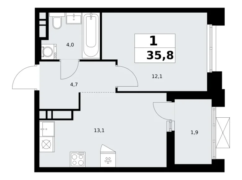 Wohnung 1 zimmer 36 m² poselenie Sosenskoe, Russland