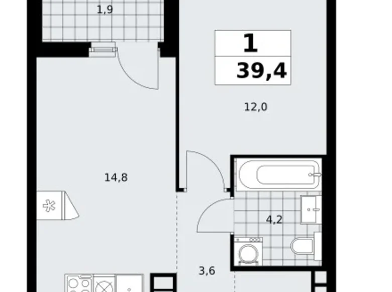 Mieszkanie 1 pokój 39 m² poselenie Sosenskoe, Rosja