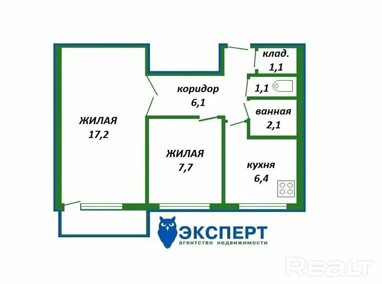 2 room apartment 42 m² Minsk, Belarus