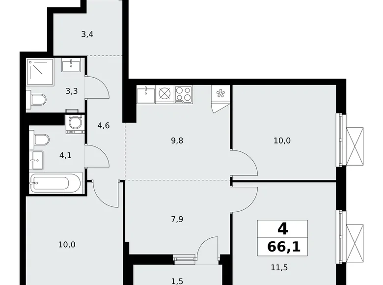 Mieszkanie 4 pokoi 66 m² poselenie Sosenskoe, Rosja