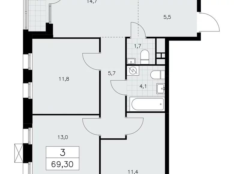 Appartement 3 chambres 69 m² poselenie Sosenskoe, Fédération de Russie