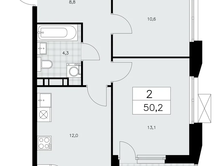 Квартира 2 комнаты 50 м² поселение Сосенское, Россия