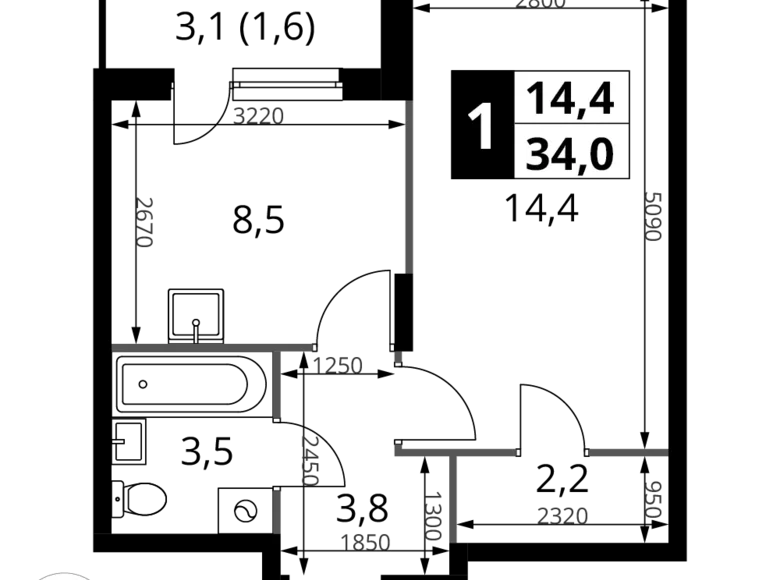 Mieszkanie 1 pokój 34 m² Potapovo, Rosja