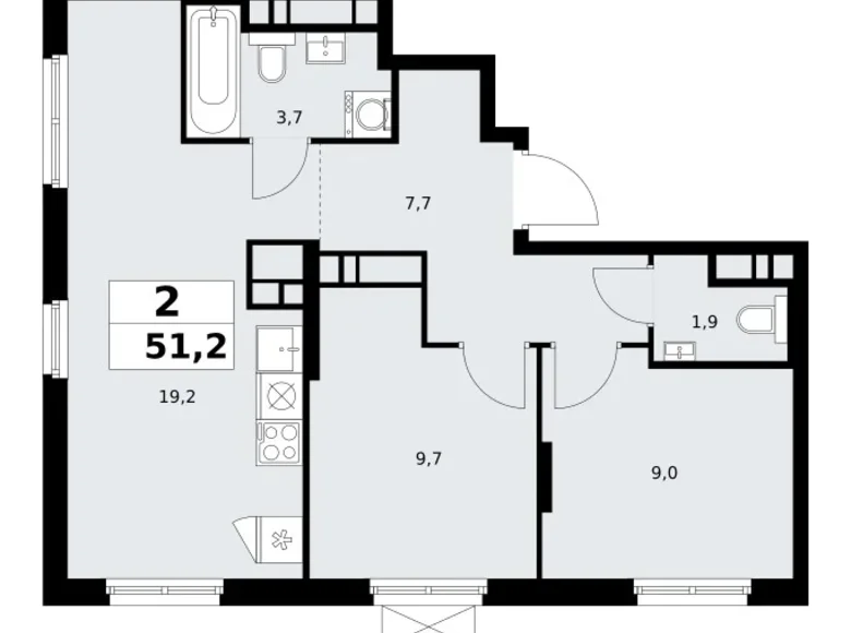 Appartement 2 chambres 51 m² poselenie Sosenskoe, Fédération de Russie