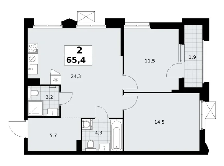 Apartamento 2 habitaciones 65 m² Troitsk, Rusia