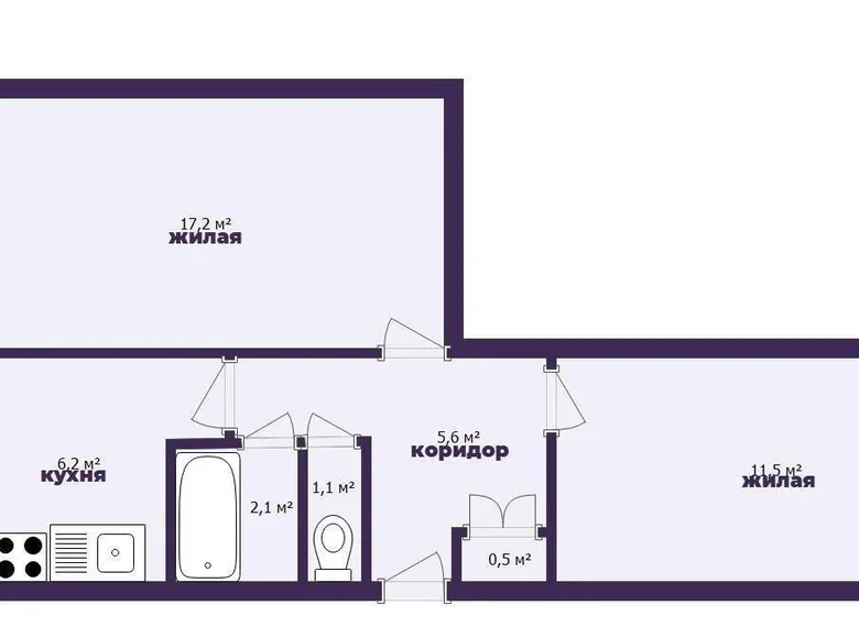 2 room apartment 45 m² Minsk, Belarus