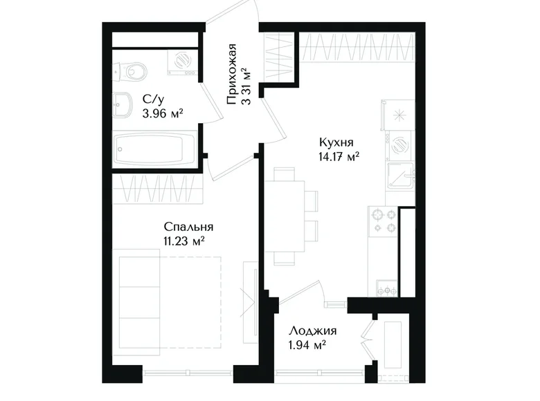 Квартира 1 комната 35 м² Ташкент, Узбекистан