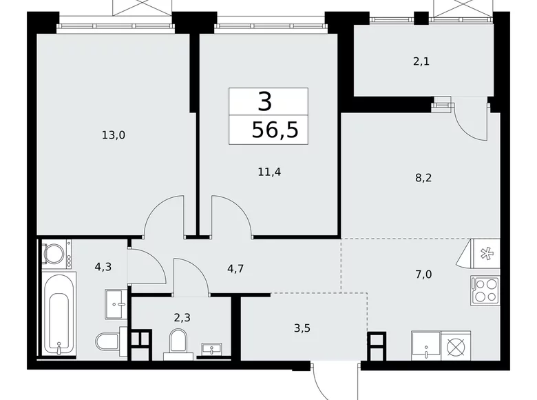 Apartamento 3 habitaciones 57 m² Moscú, Rusia