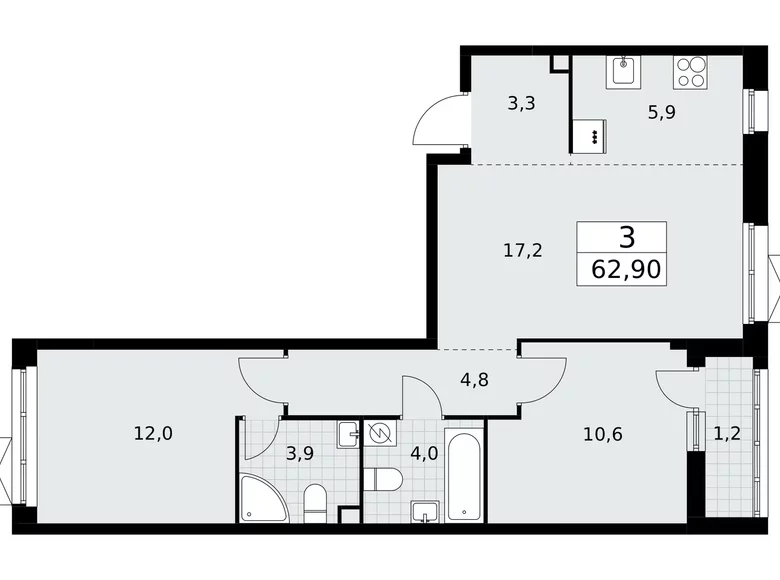 Apartamento 3 habitaciones 63 m² Postnikovo, Rusia