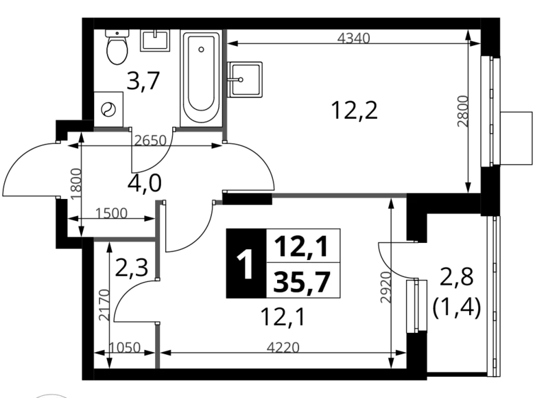 Appartement 1 chambre 36 m² Potapovo, Fédération de Russie