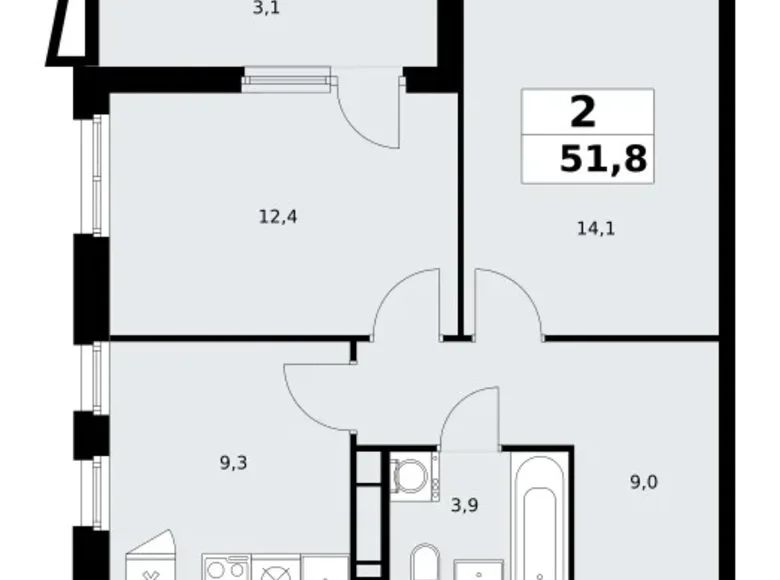 Mieszkanie 2 pokoi 52 m² poselenie Sosenskoe, Rosja