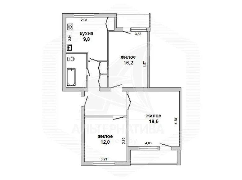 Appartement 3 chambres 71 m² Znamienski siel ski Saviet, Biélorussie