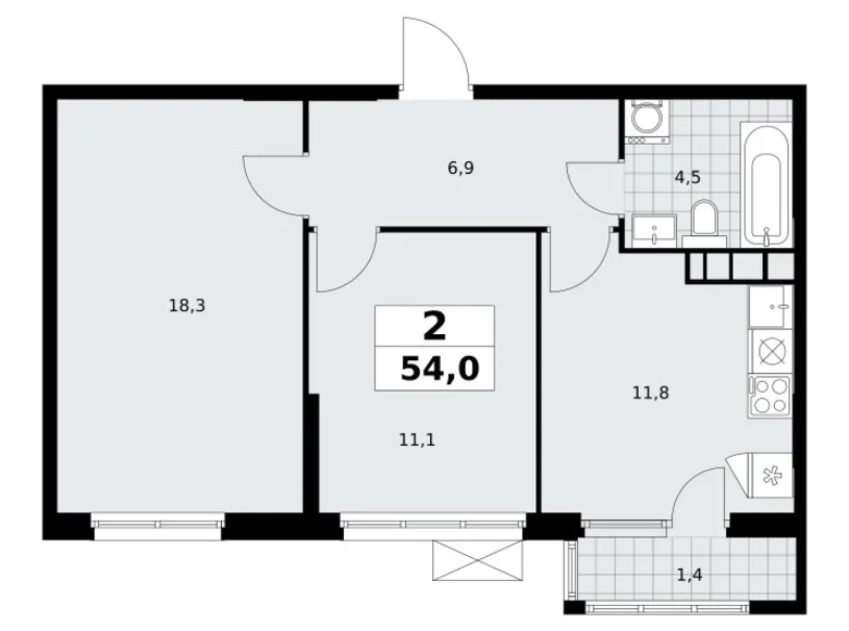 Wohnung 2 zimmer 54 m² Südwestlicher Verwaltungsbezirk, Russland