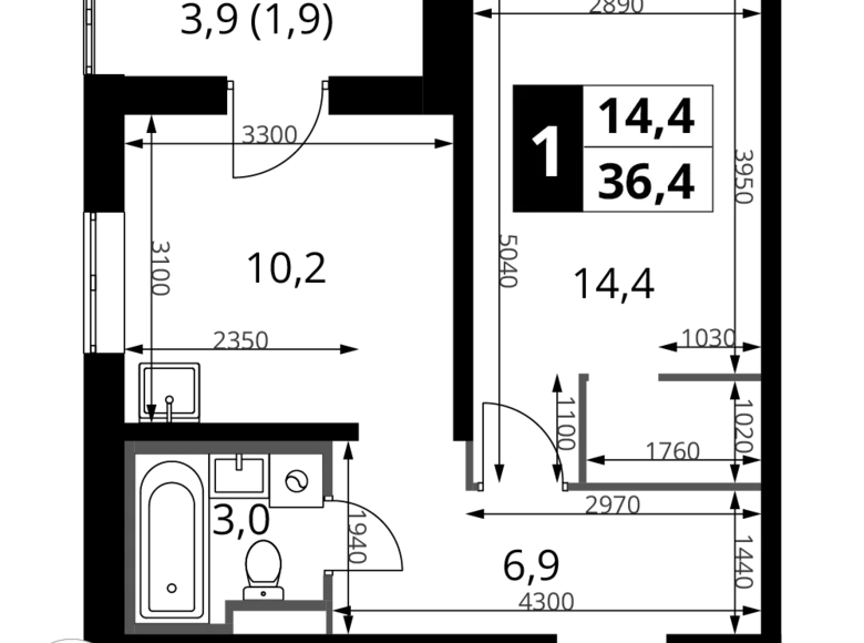 Wohnung 1 zimmer 36 m² Potapovo, Russland