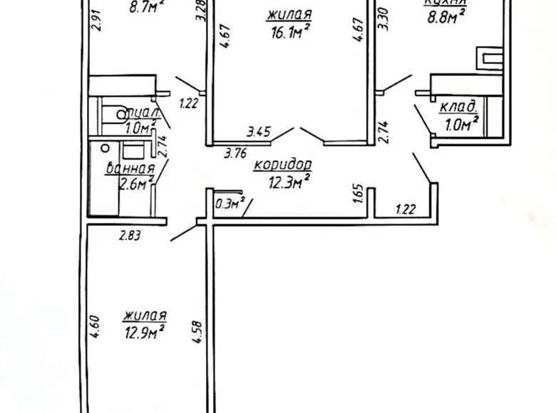 Квартира 3 комнаты 66 м² Минск, Беларусь