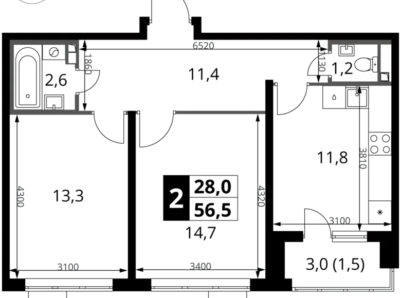 Apartamento 2 habitaciones 57 m² Potapovo, Rusia