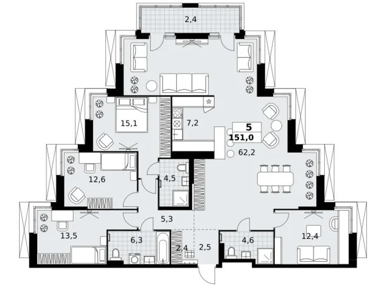 Apartamento 5 habitaciones 151 m² Kommunarka, Rusia