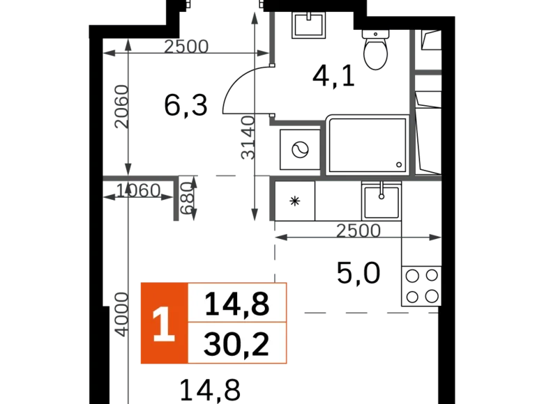 1 room studio apartment 30 m² North-Western Administrative Okrug, Russia